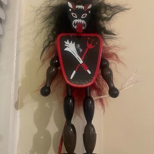 Wooden Puppet with Shield and Red Details